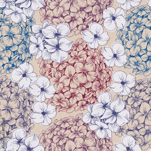 Hydrangea seamless pattern. Retro floral background