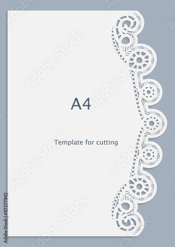 A4 paper lace greeting card, white pattern, cut-out template,  template congratulation, perforation pattern,  vector