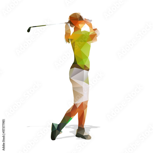 Abstract geometric golf player. Polygonal golfer silhouette. Wom
