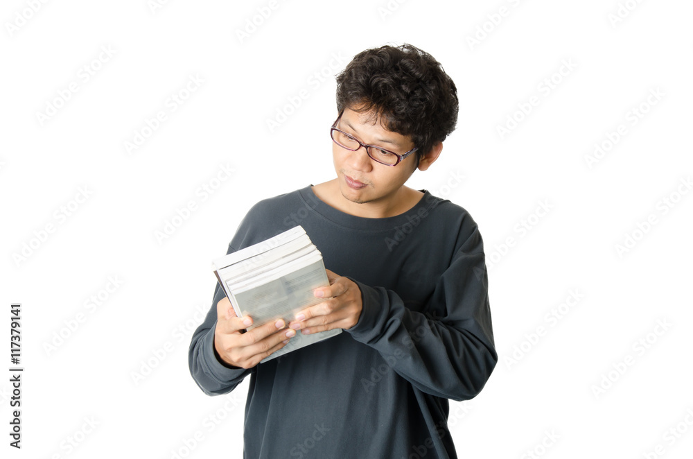 The man holding books,isolated on white background The man holding books,isolated on white background