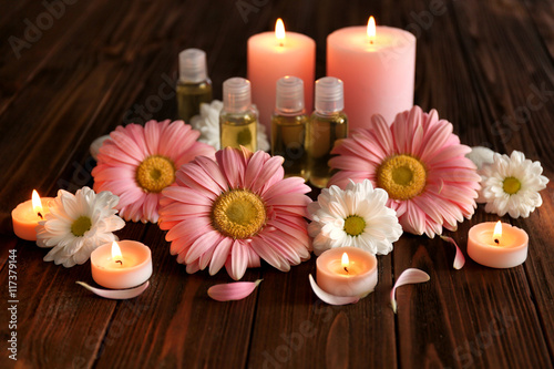 Composition of spa treatments and gerbera flowers