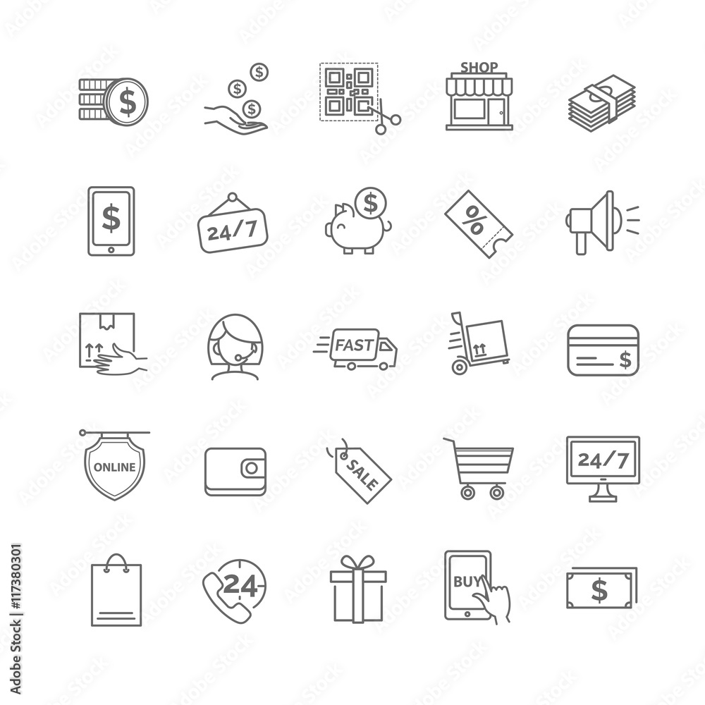 Shopping icons. E-commerce set.