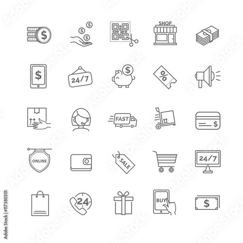 Shopping icons. E-commerce set.