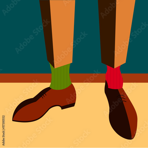 Men's legs Vector illustration Men's legs in trousers shoes and colorful socks