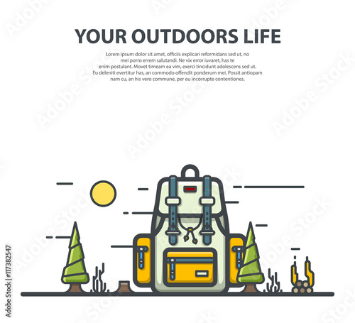 Outline modern backpack. Flat vector illustration.