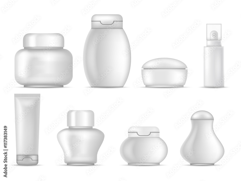 Cosmetic package icons set bottle tube spray sign vector illustration Cosmetic package icons set bottle tube spray sign vector illustration