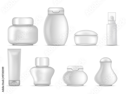 Cosmetic package icons set bottle tube spray sign vector illustration