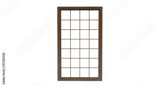 Large Window with wooden frame isolated on white background