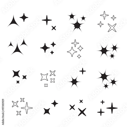 Sparkles line icons. Black symbols vector