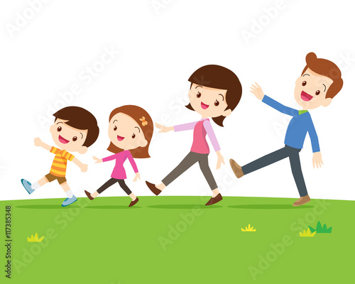Cute family walking