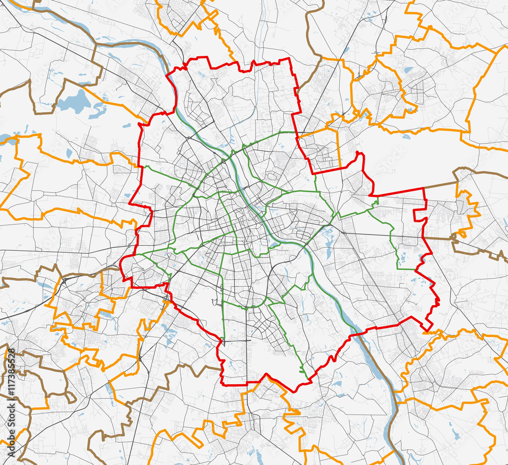 Obraz Mapa miasta Warszawa. Drogi