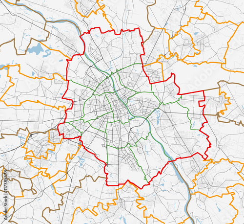 Obraz na płótnie Mapa miasta Warszawa. Drogi