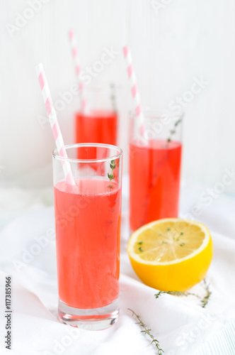 Pink fruit lemonade and lemon