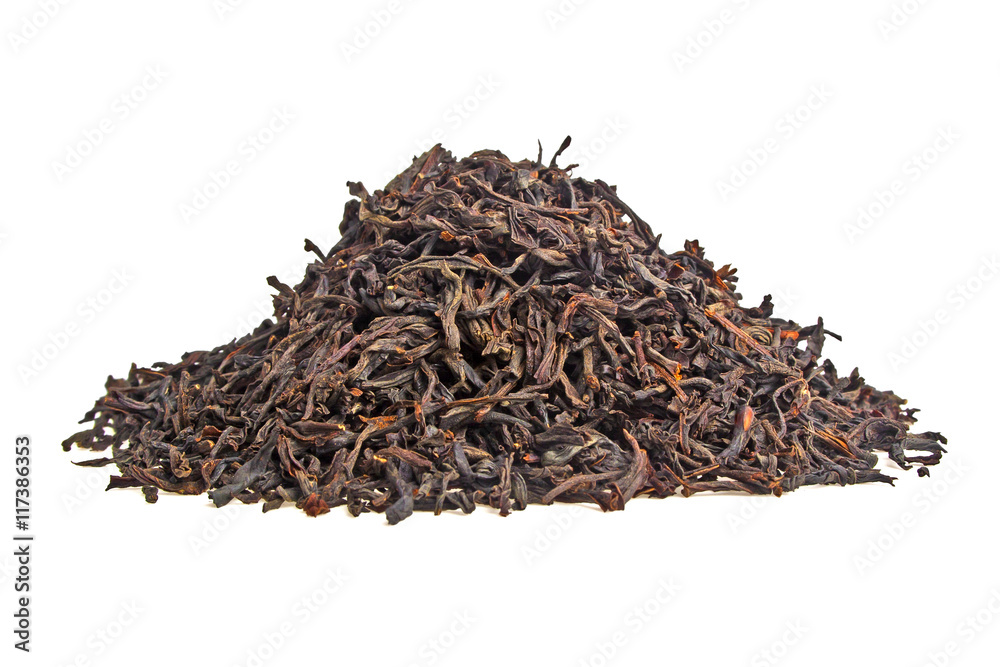 Dry black tea leaves isolated on white background Dry black tea leaves isolated on white background