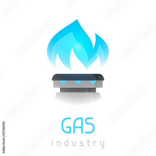 Blue gas flame on stove. Industrial illustration