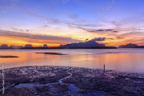 sunrise at fishing village Samchong-tai Phang-nga thailand