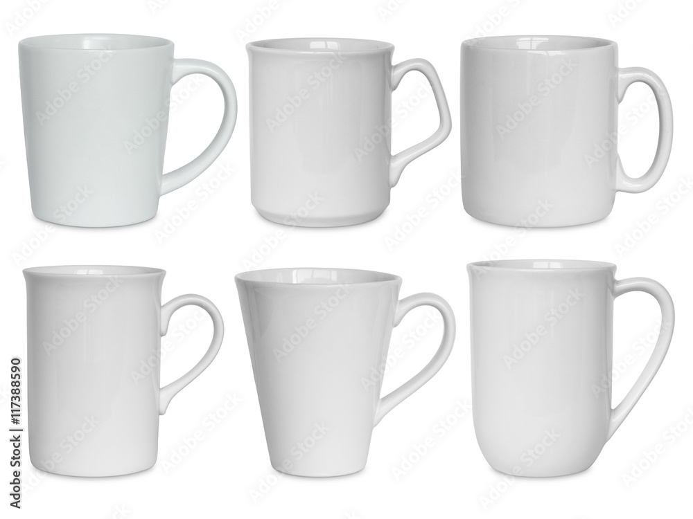 white cups set isolated on white with clipping path white cups set isolated on white with clipping path