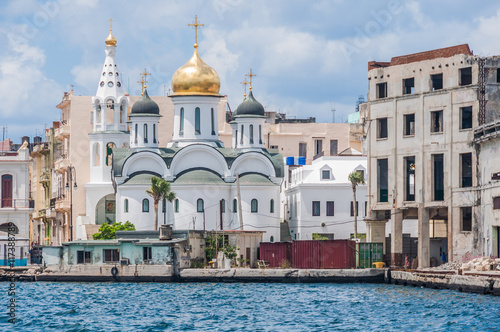 White orthodox church on the seaside in Havana, Cuba