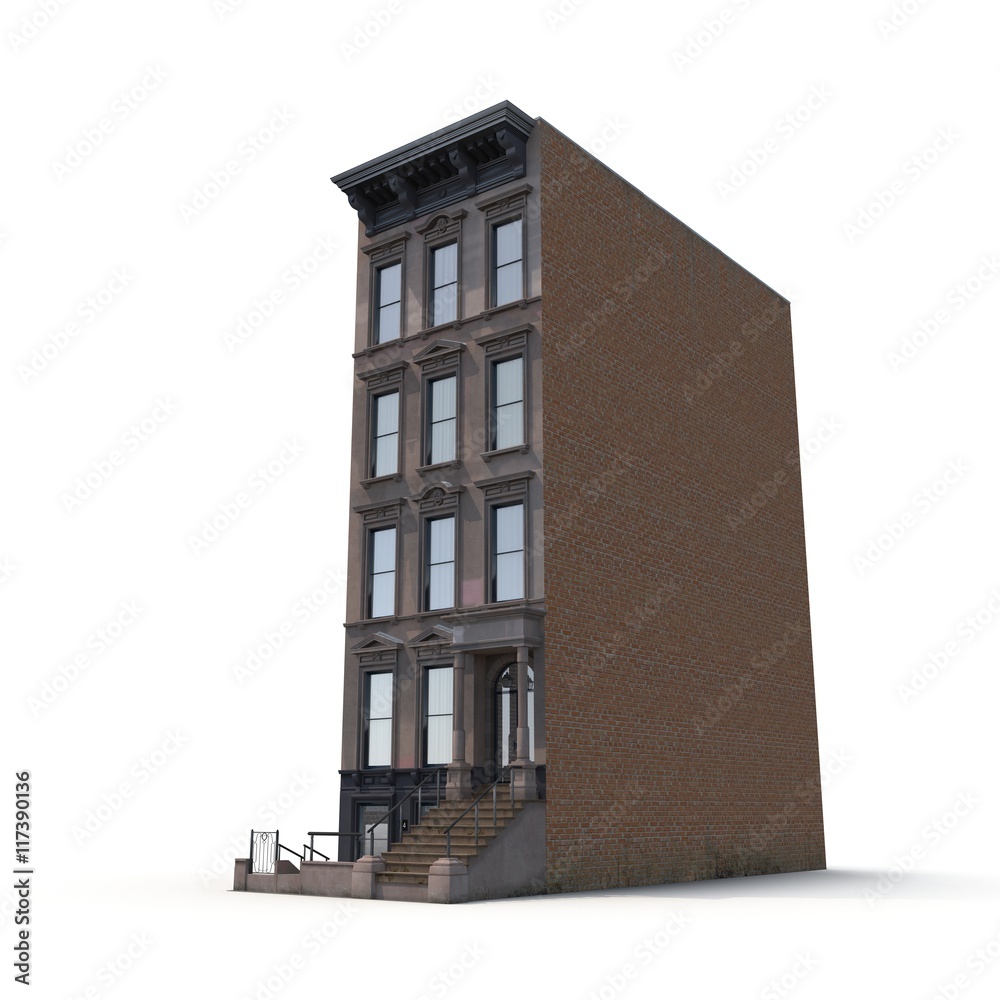 House Brownstone on White 3D Illustration