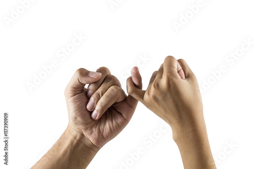 Men ane Woman Hands Promise. friendship of generations. isolated on white background