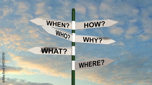 Photos question road sign - questions and researching concept