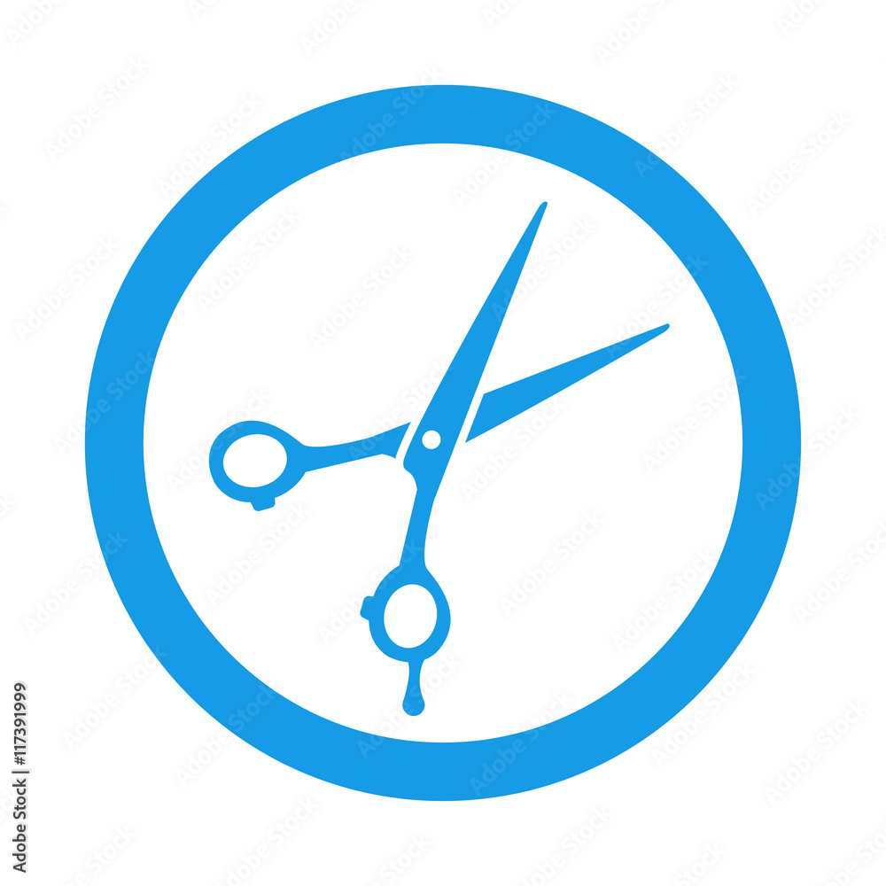 Icono plano tijeras de peluquero en circulo color azul Icono plano tijeras de peluquero en circulo color azul
