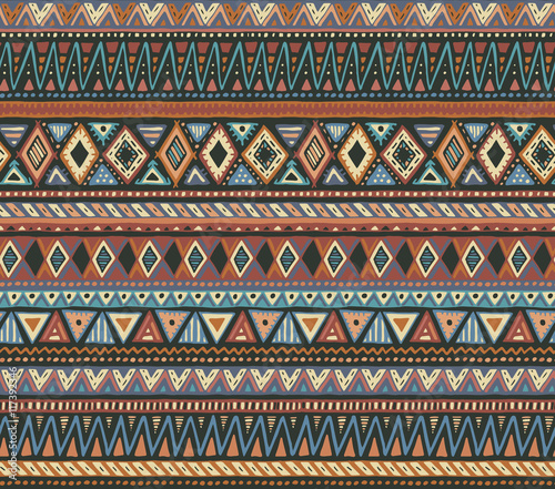 Colorful vector seamless pattern with hand drawn ethnic elements.