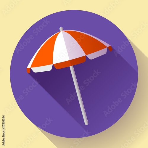 Beach umbrella, top view icon. Vector. Flat design style.