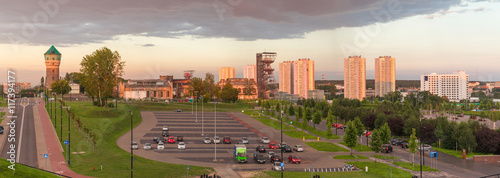 Sunset view of the Katowice city panorama 