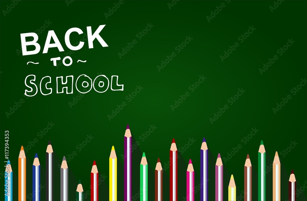  Back to SCHOOL blackboard Colored Pencils Frame Template - obrazy, fototapety, plakaty 