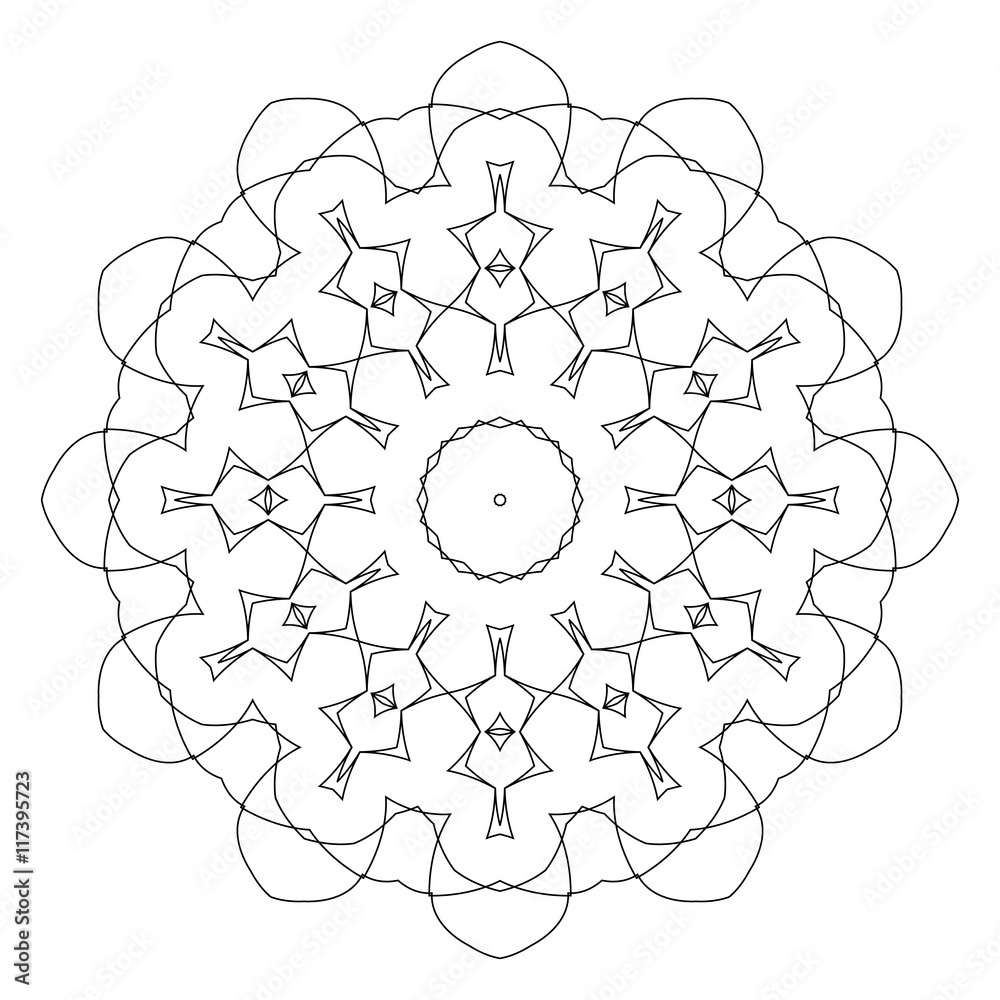 Round decorative geometric pattern. Lace circle design template. Abstract mono line background. Mandala illustration Round decorative geometric pattern. Lace circle design template. Abstract mono line background. Mandala illustration