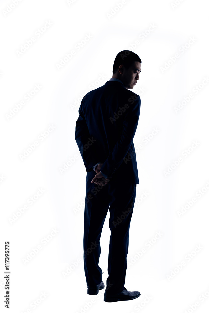 Pensive sad businessman, silhouett on white background Pensive sad businessman, silhouett on white background