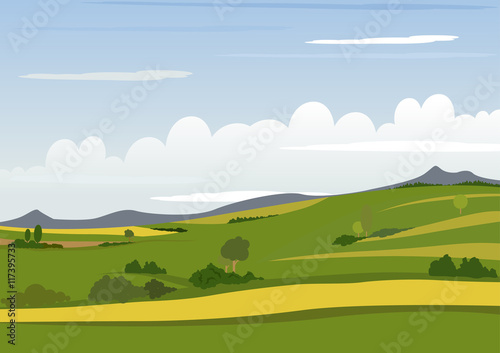 Spring Mountain Landscape - Background Illustration  Vector
