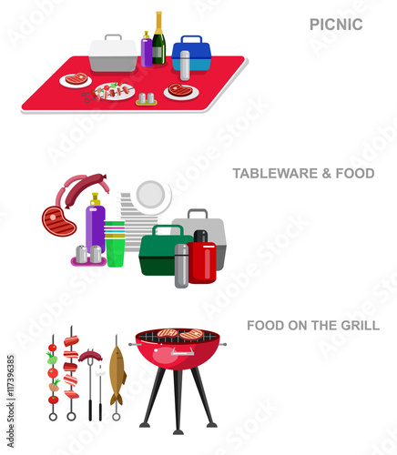 Family picnic. Bbq party. Food and barbeque