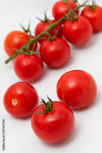 Tomatoes branch on a white background