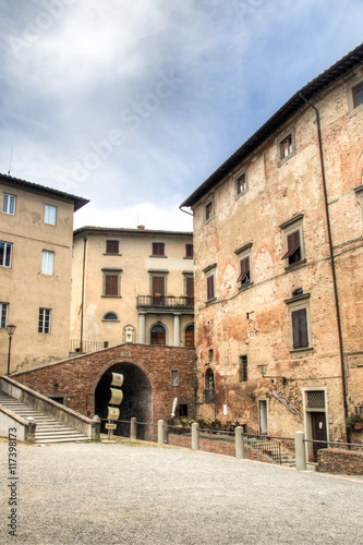 Facades of historical buildings in the center of San Miniato near Florence in Italy 