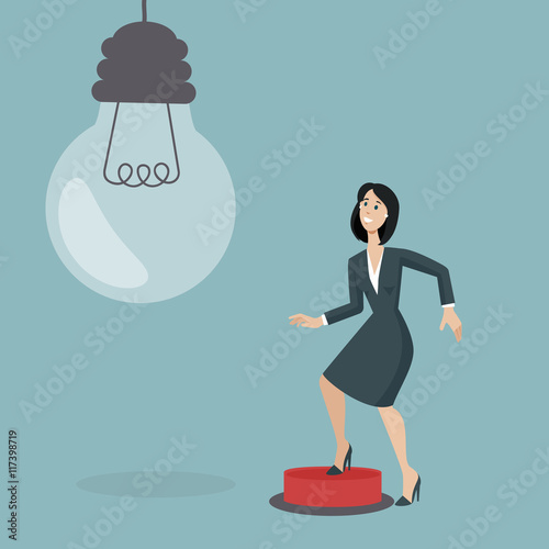Young woman will press a button