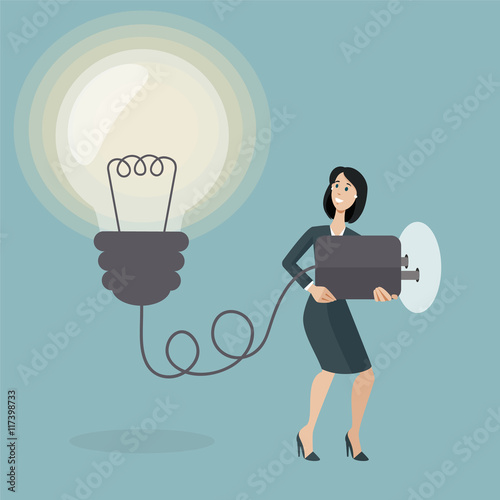 Young woman make a light go on