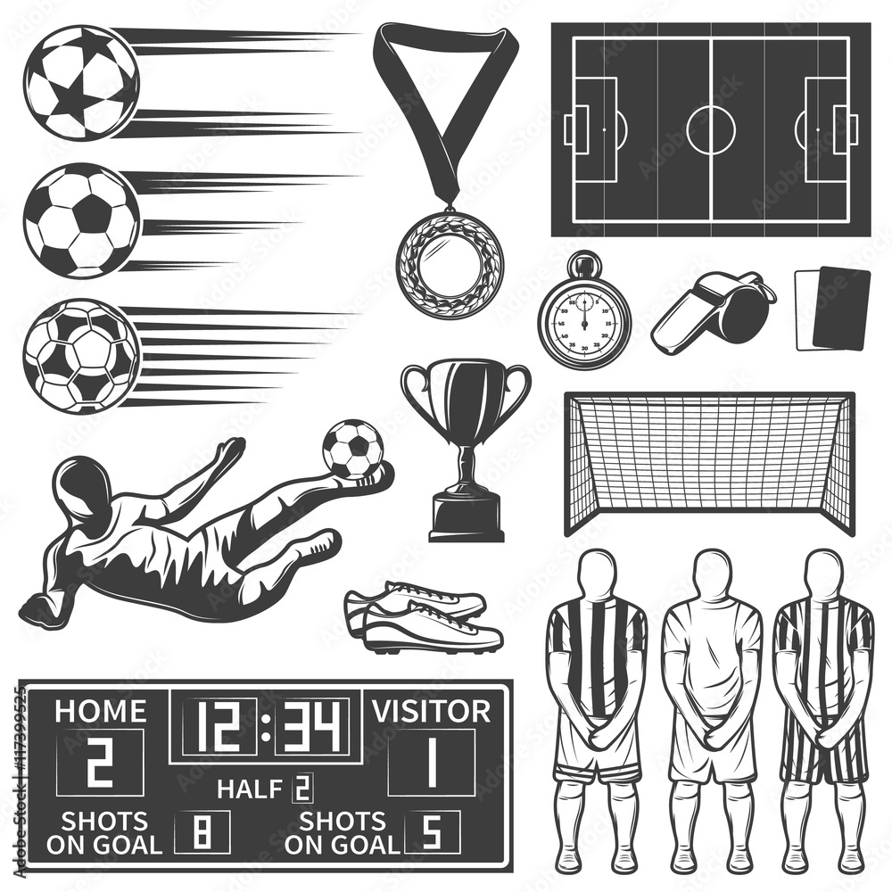 Soccer Monochrome Elements Set Stock Vector | Adobe Stock
