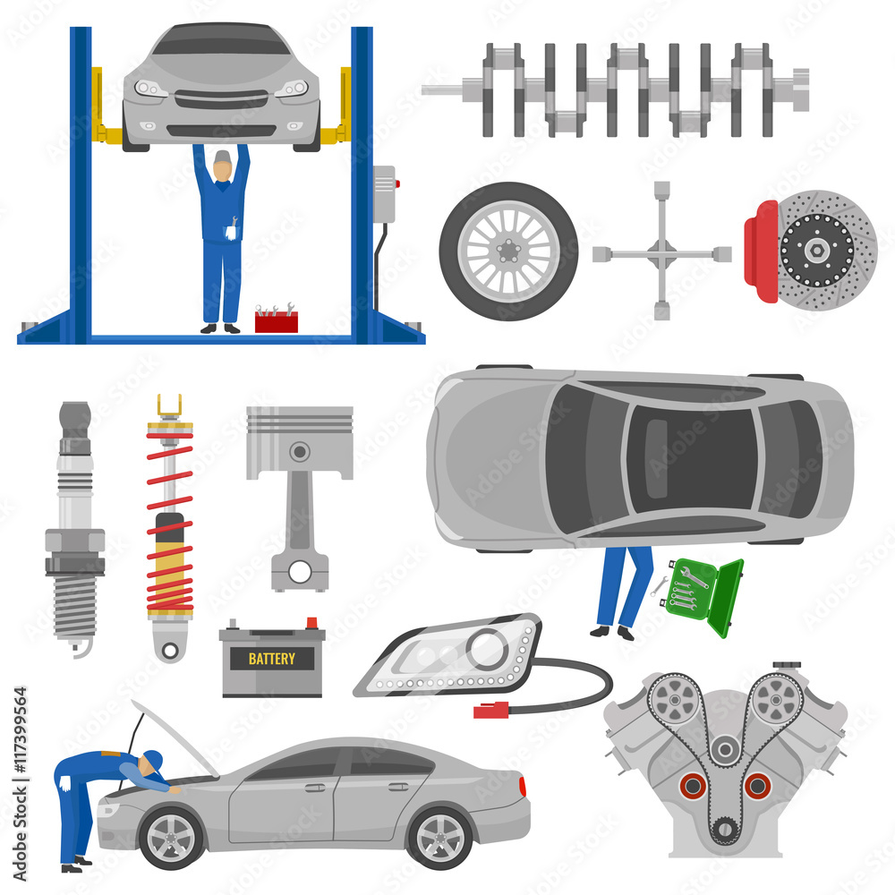 Car Service Decorative Elements Set