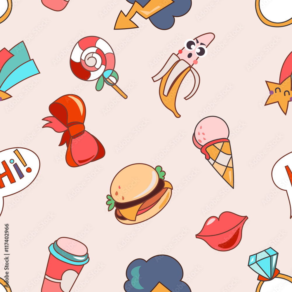 Seamless pattern cartoon patch badges