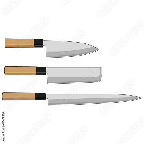 Illustration of sushi set: knives