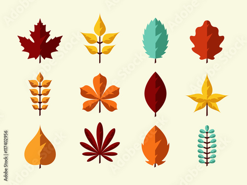 Autumn Leaves Set. Flat Design Style. 