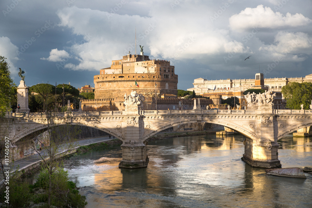 ROME, ITALY - APRIL 8, 2016: Castel Sant'Angelo (The Castle of the Holy Angel or Mausoleum of Hadrian) in Rome