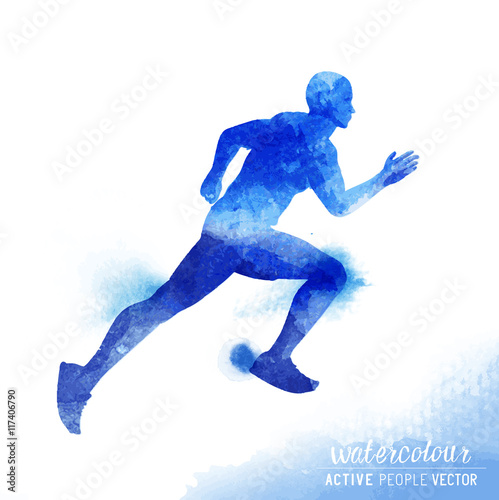 A young active man running and training- Watercolour vector illustration.