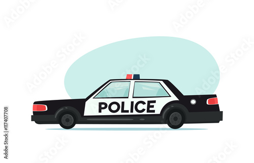 Cartoon police car icon. Isolated objects on white background in flat cartoon style. Vector illustration.