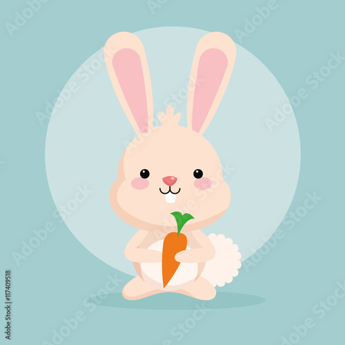 Woodland animal concept represented by cute rabbit cartoon with carrot icon. Colorfull and flat illustration. 