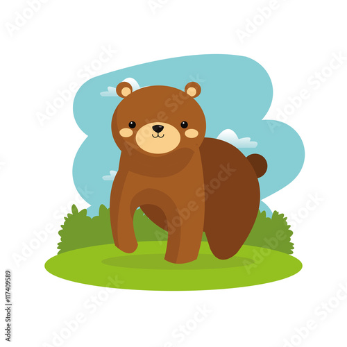 Woodland animal concept represented by cute bear cartoon icon. Colorfull and flat illustration. 