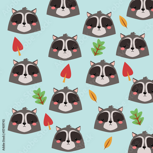 Fototapeta Naklejka Na Ścianę i Meble -  Woodland animal concept represented by cute raccoon cartoon icon. Colorfull and background illustration. 