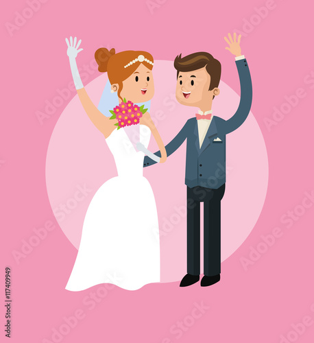 couple cartoon girl boy man woman save the date wedding icon. Colorfull and pink background. Vector graphic